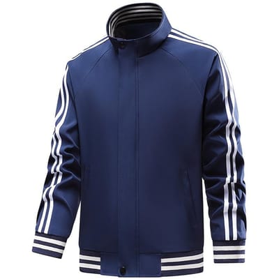 Nieuwe Herfst Mode Casual Sportjack Heren Opstaande Kraag Drie Strepen Vest Trendy Jas L blauw