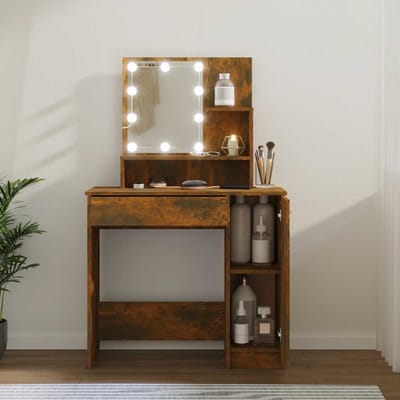 vidaXL - Kaptafel - met - LED-verlichting - 86,5x35x136 - cm - gerookt - eikenkleur