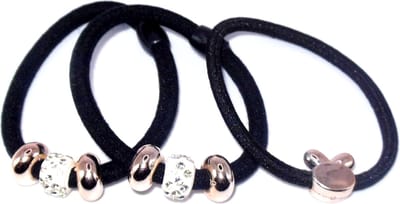 Elastiek 2x zwart met goud + wit en strass - 1x zwart met konijn-figuur