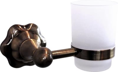 WillieJan Bekerhouder 9509 – Tandenborstel houder – 1 glas – Antiek Look Bronskleur Messing – Muurbevestiging