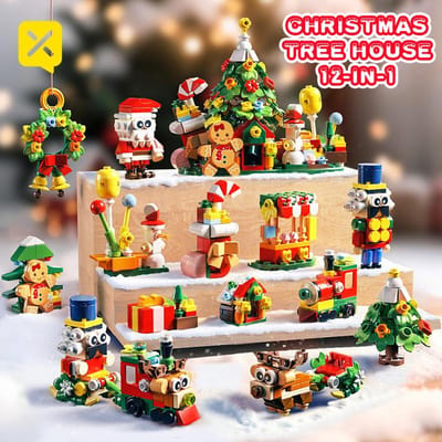12-in-1 Kerstboomhuis Bouwstenen Cadeau Collectie Inclusief Peperkoekman Decoraties STEM Bouwstenen Speelgoed Collectie voor Kinderen black