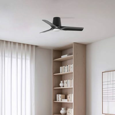 FARO BARCELONA LED plafondventilator Hey, zwart, DC, stil, Ø 90 cm, CCT