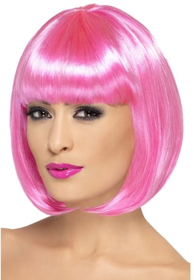Smiffys Verkleed pruik - roze - Boblijn - met pony - dames - kapsel - Carnaval damespruik