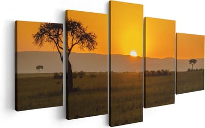 Artaza Canvas Schilderij Vijfluik Zonsopgang In De Savanne Met Een Boom - 100x50 - Foto Op Canvas - Canvas Print