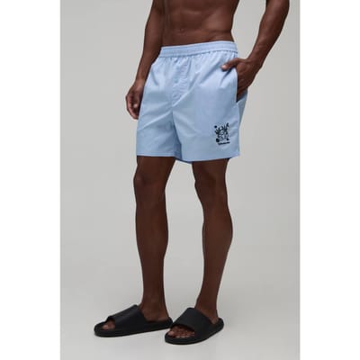Ontspannen Katoenen Short In Boxerstijl Met Borduursel | Blue | Size XS