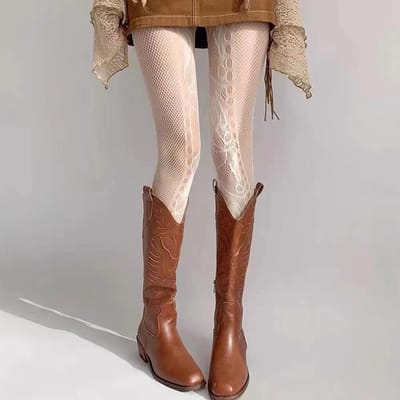 Kruidige Meisjes Panty Retro Gesneden Tweezijdig Onregelmatig Jacquard Kant Gaas Panty Y2K Roos Puur Verlangen Vrouwen Sexy Benen Sokken one size gray