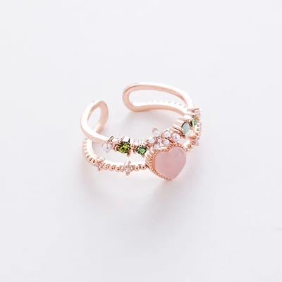 Ring met hartje en bloemetje | rose gekleurd