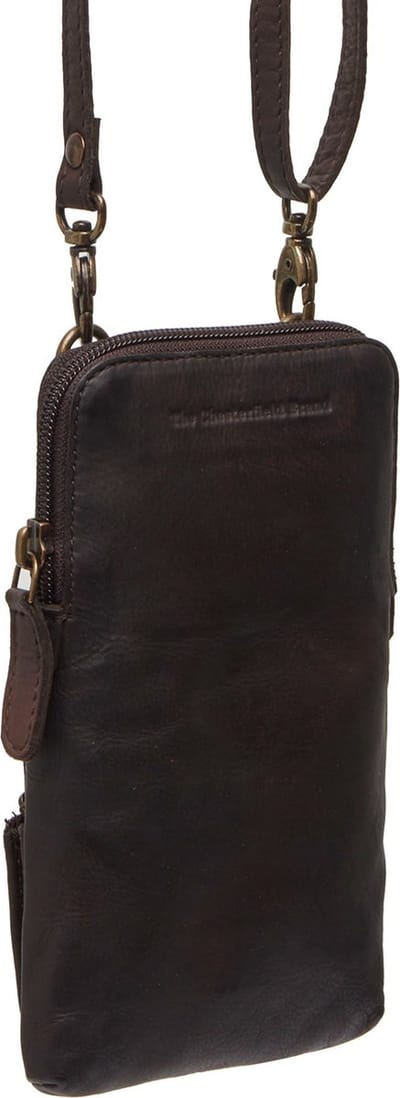 The Chesterfield Brand Leren Telefoontasje Schoudertas Cuba Phone Bag Brown Donkerbruin