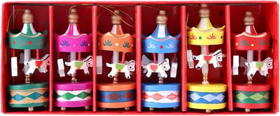 Allecto Plus - Houten Muziekdoos - Vintage Kerstversiering - Draaimolen Paard - Kinderen - 6 stuks