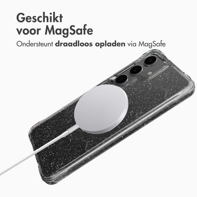 imoshion Hoesje - Geschikt voor Samsung Galaxy S25 Plus - Glitter Backcover met Magnetische Ring 2.0 - Zilver