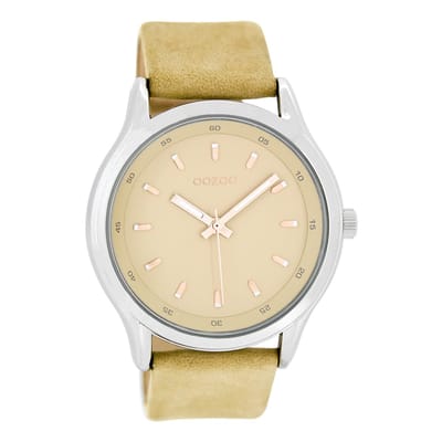 OOZOO Timepieces - Zilverkleurige horloge met zand leren band - C7435