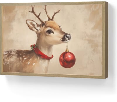 Wandlamp 60x40 cm - Oplaadbaar - Kerst - Hert - Gewei - Kerstbal - Rendier - Wandlampen binnen woonkamer - Slaapkamer lamp - Decoratieve nachtlamp - Vloerlamp draadloos