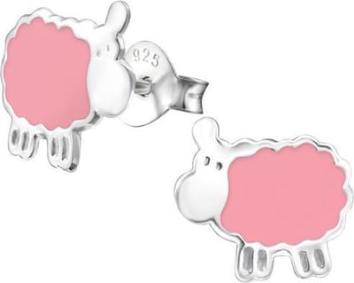 Princess Oorbellen Schaapje Pink - 925 Zilver E-Coating - Dier - 10x9mm