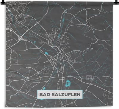 Wandkleed - Wanddoek - Stadskaart – Plattegrond – Duitsland – Blauw – Bad Salzuflen – Kaart - 180x180 cm - Wandtapijt