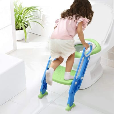 Toiletbril voor Kinderen - In Hoogte Verstelbaar - Opvouwbare Toilettrainer met Ladder - Handgrepen - Trainingszitje - Comfortabel en Veilig - Roze