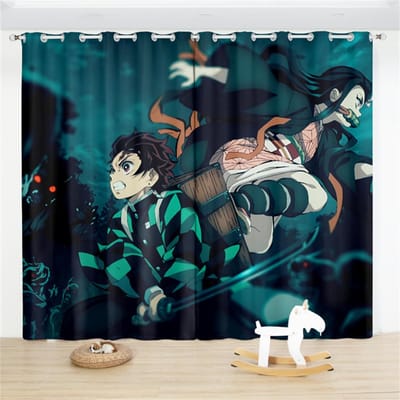Demon Slayer Blackout Gordijn 2 Panelen Shinobu Giyuu Anime Raam Gordijnen Voor Woonkamer Cartoon Aangepaste Huis Raambehandelingen 100W160H(CM)40x63in&Grommet Top