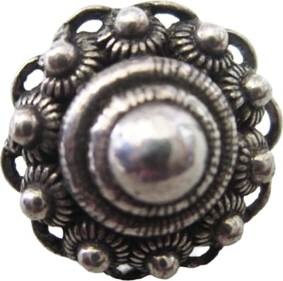 Zeeuwse knoop kleding knoop verzilverd, met oogjesrand, ong 2 cm