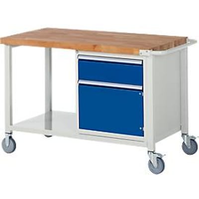 Werkbank serie 8152, verrijdbaar, met schuiflade, B 1250 x D 700 x H 880 mm