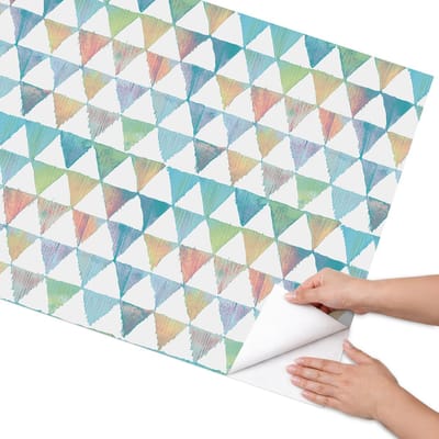 Coloray Meubel Wrap Folie - Blauw Meubelfolie - 75x150 cm - Plakfolie Meubels Kleurrijk retro patroon - Decoratiefolie Zelfklevend - Geometrische Meubelfolie - Meubelfolie Zelfklevend - Badkamer decoratie - Geometrie