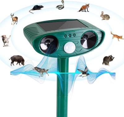 Zonne-energie Kattenverjager voor Tuin - Ultra geluid Marterverjager 8m Bereik - Dierenverjager met Bewegingssensor - Effectief tegen Katten, Marders, Vogels -Groen- 1 Stuk