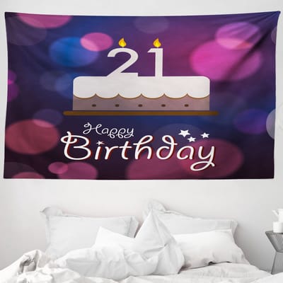 ABAKUHAUS Wandtapijt en Sprei voor de 21e Verjaardag, Verjaardagswens, 230 x 140 cm, Auberginepaars