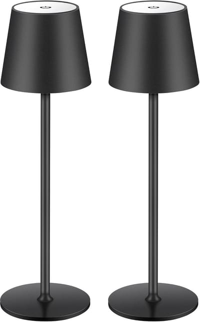 Dimbare Draadloze LED Tafellamp Set (2x) Oplaadbaar Warm Wit Licht Binnen Buiten Zwart