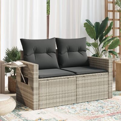 vidaXL - Tuinbank - 2-zits - met - kussens - poly - rattan - lichtgrijs