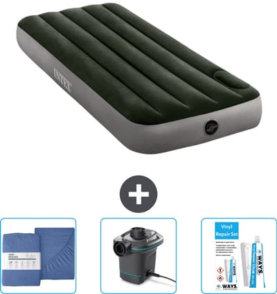Intex Luchtbed - 1-Persoons - 76 x 191 x 25 cm - Groen - Inclusief Hoeslaken - Pomp en Reparatieset