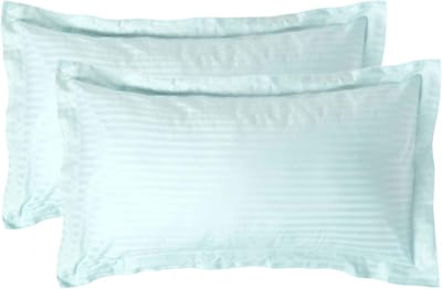 Homescapes Satijn Streep Katoen Kussensloop 50x90 cm met Sierrand – Set van 2 – Aquablauw – 100% Egyptisch Katoen Satijn – Draaddichtheid 330