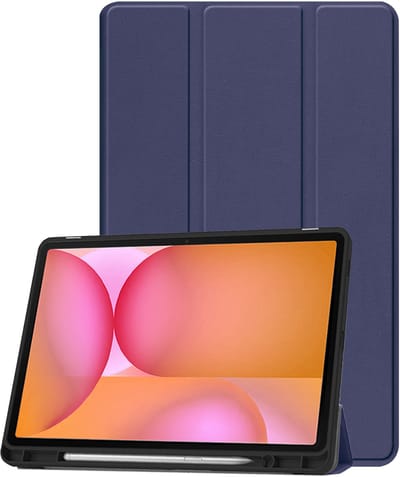 Hoesje - Geschikt voor Samsung Galaxy Tab S10 FE Plus - Dun & Stevig - Trifold Bookcase - Hard Cover Case - Met Uitsparing Geschikt voor S Pen - Hardcover Book - Tablet Hoes - Donkerblauw