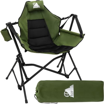 Opvouwbare campingstoel, kaki, opvouwbare stoel voor buiten met stalen frame, bekerhouder, nekkussen & tas, schommelstoel visstoel