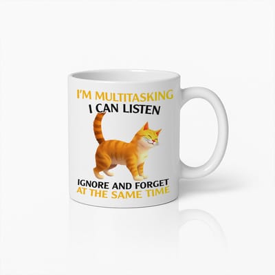 Grappige Kat Multitasking Mok – Humoristische Keramische Koffiebeker voor Kattenliefhebbers