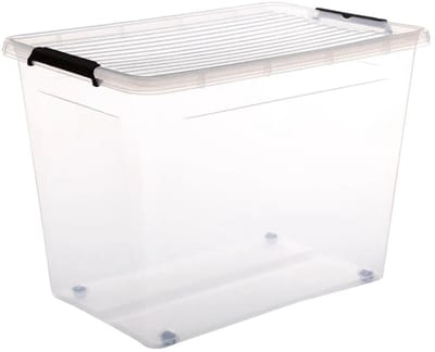 5Five opberg kist met deksel - Clip Box - 80 liter - 58 x 39 x 43 cm - kunststof - transparant - met wielen