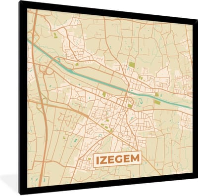 Fotolijst incl. Poster - België - Kaart - Stadskaart - Plattegrond - Izegem - 40x40 cm - Posterlijst