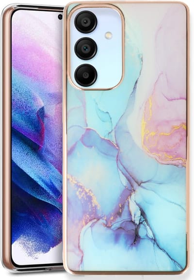 Casemania Hoesje Geschikt voor Samsung Galaxy A35 - Blauw - Siliconen Marmer Back Cover
