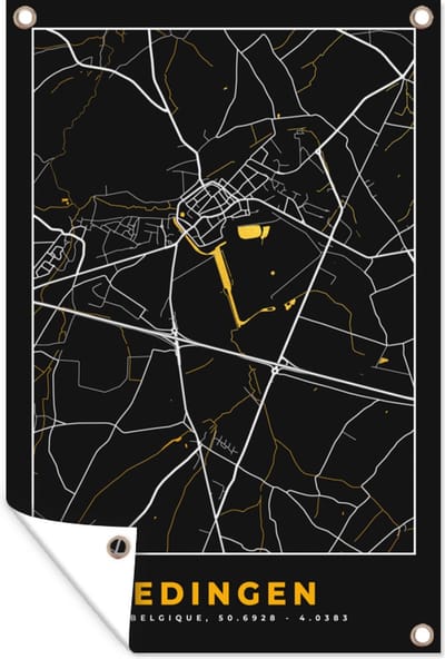 Muurdecoratie Plattegrond - Kaart - Goud - Edingen - Stadskaart - 120x180 cm - Tuinposter - Tuindoek