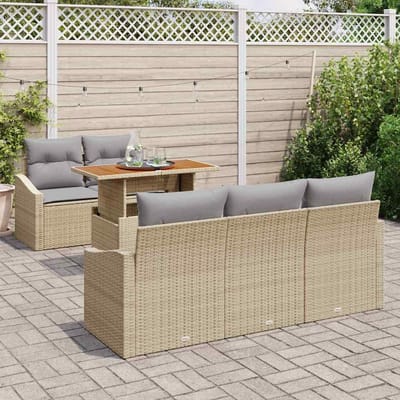 vidaXL Tuin Eettafel Set met kussen 6 pcs Beige en Grijs