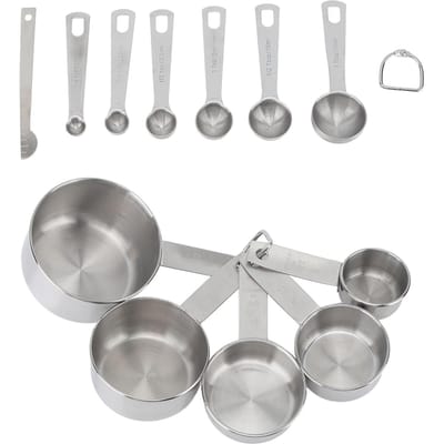 Ensemble de 12 pièces Tasses et cuillères à mesurer en acier inoxydable Outils de mesure de cuisine pour cuisiner et pâtisser L white