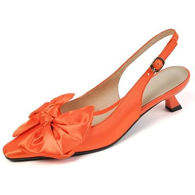 Zomer Sexy Glanzende Zijden Stof Slingbacks Pumps Feest Vierkante Neus Dames Schoenen Gespsluiting Klassiekers Hakken Schoenen Vrouwen Schoenen 34 oranje