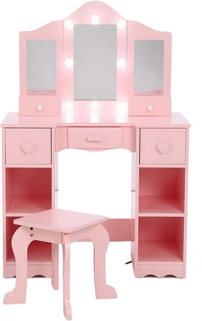 Kinderkaptafel met Spiegel & Stoel - Meisjes Make-up Tafel - Roze