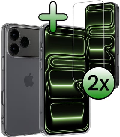 Hoesje Met 2x Screenprotector - Geschikt voor Apple iPhone 17 Pro Max / 18 Pro Max - Sterk & Shockproof - Back Cover - Siliconen Case - Telefoon Hoes - Transparant