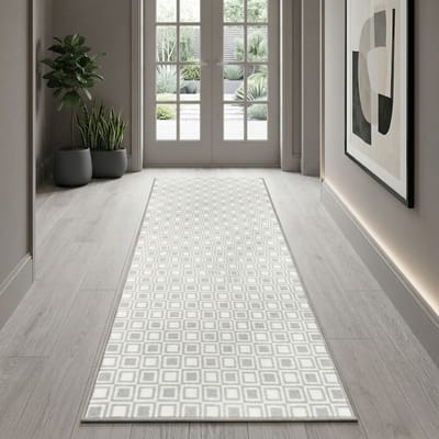 FLOORDIREKT Tapijtloper Bray - Vloerkleed - Keukenloper - Slipvast & Eenvoudig te Reinigen - Grijs - 80 x 100 cm