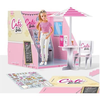 Barbie - Maak je eigen pop-up café set - Inclusief stickers - voor je Barbie accessoires - Exclusief Barbie pop