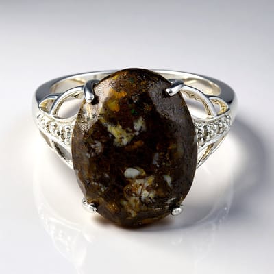 Cavill - Zilveren ring met dinosauruskwarts 8,24 ct en witte topaas 0,033 ct - 925 sterling zilver - Ovaal slijpsel - Elegante natuursteen ring