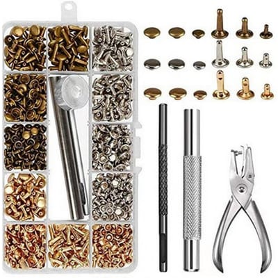 300 ensembles de Rivets en cuir à Double capuchon, goujons métalliques tubulaires avec pince à poinçonner, ensemble d'outils de fixation pour 300 Sets