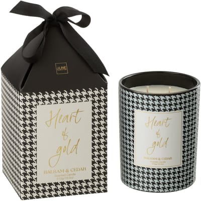 J-Line geurkaars Heart Of Gold - Balsam & Cedar - glas - wit/zwart - large