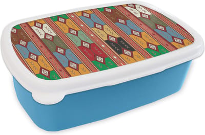 Broodtrommel Blauw - Lunchbox - Brooddoos - Geometrie- Patronen - Zuid-Amerika - 18x12x6 cm - Kinderen - Jongen