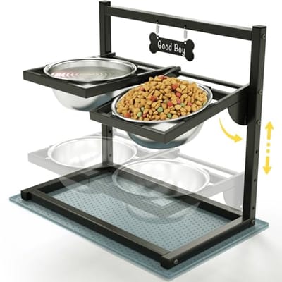 Verhoogde Hondenbakken - Hondenvoer Station - Comfortabel Eten - 4 Hoogtes Instelbaar - 3 Liter Capaciteit - Zwart