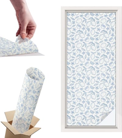 Tulup Raamfolie Anti inkijk - Citroenpatroon Privacy Folie Raam - 50x116 cm - Wit Anti inkijk Folie - Raamfolie Tegen inkijk Glas in Lood - Voor de keuken, het kantoor en de hal. - Raamfolie Zonwering