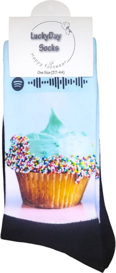 Spotify liedjes Sokken – Gepersonaliseerd cadeau – Cake - Taart - Jou muziek op sokken – Jarig – Kado - cadeau - Gefeliciteerd sokken – Muziek Sokken – Jarig – Grappige cadeau - Verjaardags cadeau - Maat 37-44
